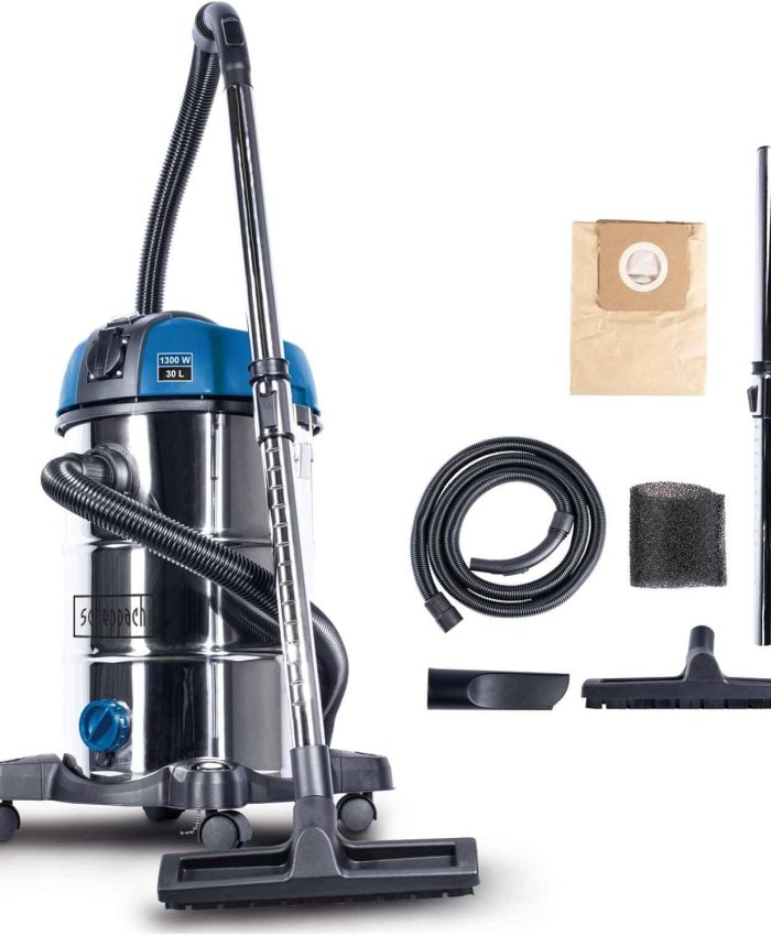 Scheppach Aspirateur Eau et poussière NTS30Premium | 1300W | Multi-usages | Cuve de 30L | 20000Pa de Puissance d&rsquo;aspiration | Fonction Soufflerie | Kit d&rsquo;accessoires Complet Inclus