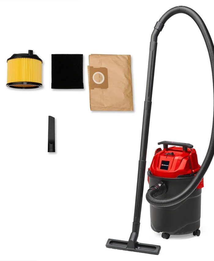 Einhell Aspirateur eaux et poussières TC-VC 1820 (1 250 W, capacité d’aspiration de 180 mbar, cuve de 20 l, raccord de soufflage, poignée, avec buses, filtres et sac collecteur de poussière)