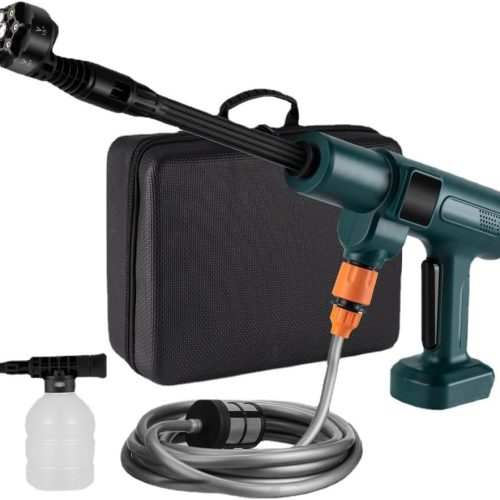 Nettoyeur Haute Pression sans Fil, Pistolet de Nettoyage Haute Pression Portable sans Brosse Compatible avec Makita 18V Batterie, 2 Modes avec Tuyau de 5m, Buse 6 en 1, Filtre, Pichet à Mousse