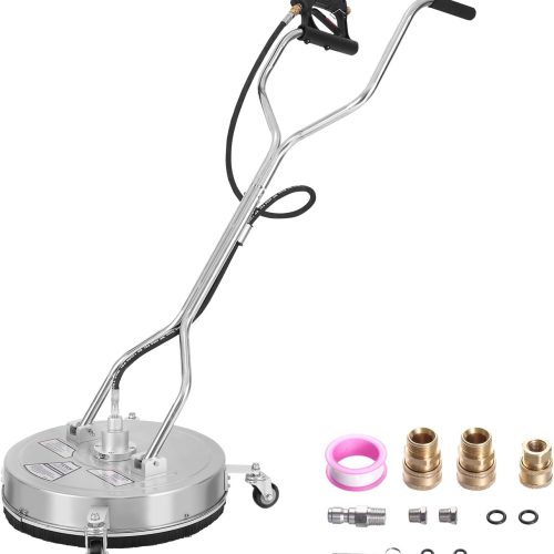 VEVOR Nettoyeur de Surface pour Nettoyeur Haute Pression 508 mm Accessoire Nettoyeur Sol Acier Inox sur Roues Poignée 310 bar Max. Connecteur 0,95 cm Adaptateur 0,635 cm Nettoyeur pour Allées Terrasse