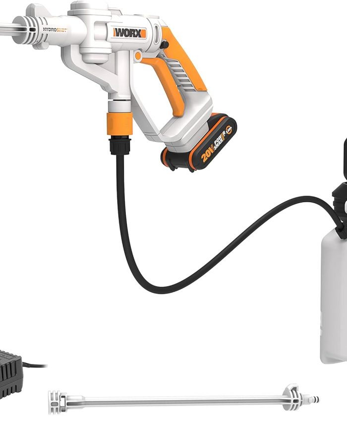 WORX WP651E 20V Nettoyeur Haute Pression sans Fil Hydroshot PowerShare, Réservoir de 5 L, 1 Buse de Pulvérisation et Kit de Lance Courte, Tuyau, Batterie et Chargeur