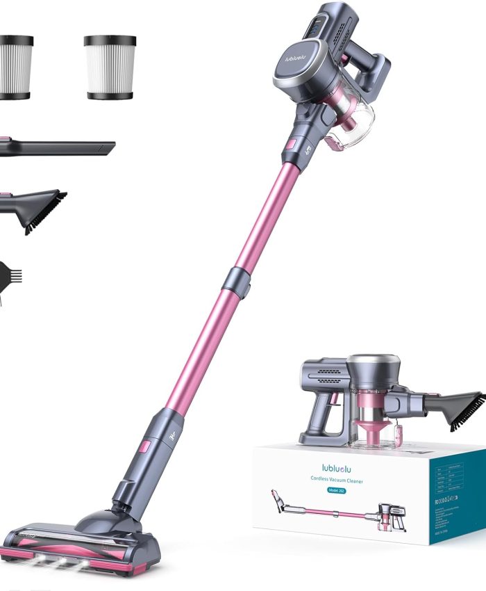 Lubluelu Aspirateur Balai sans Fil 25000pa, Aspirateur sans Fil 50min d&rsquo;Autonomie Aspirateur avec Brosse Anti-Emmêlement et Batterie Amovible pour Sol Dur, Tapis et Poils d&rsquo;animaux. Rosé