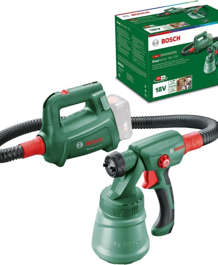 Bosch Home and Garden Pistolet à peinture sans fil EasySpray 18V-100 (sans batterie, système 18 volts, débit : 0-100 ml/min, Capacité du godet : 800 ml, livré dans un carton)