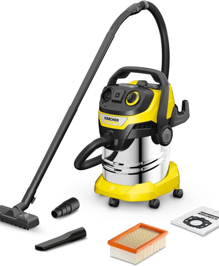 Kärcher Aspirateur Eau et Poussières WD 5 P S V-25/5/22, avec Prise de Courant, Fonction de Nettoyage du Filtre Plissé Plat, Cassette Filtrante, 1100 W, Cuve : 25 l, Tube d&rsquo;Aspiration : 2,2 m