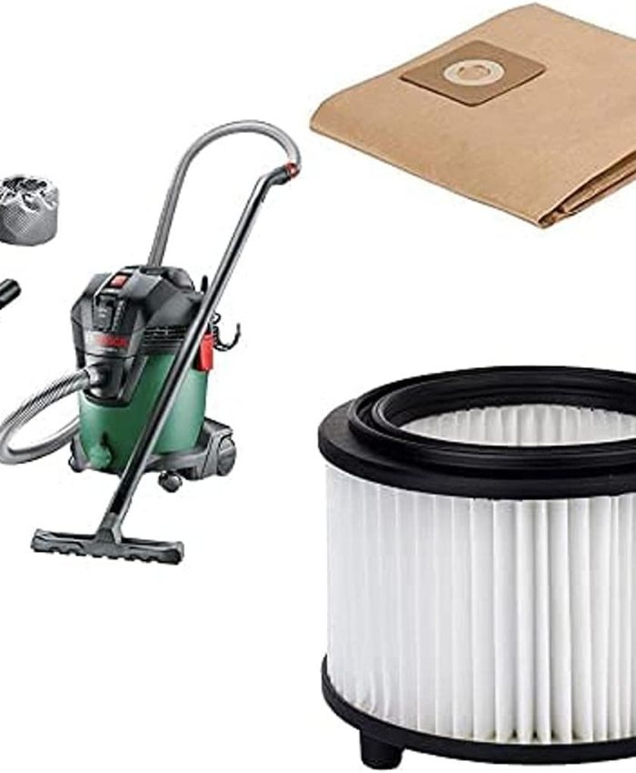 Bosch Aspirateur d&rsquo;atelier – AdvancedVac 20 + Home and Garden 2609256F33 Sac-Filtre en Papier AdvancedVac 20, Marron, Set de 5 Pièces + 2609256F35 Filtre à Plis pour UniversalVac 15