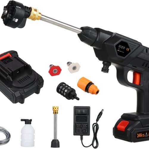 Shkalacar NettoyeurHaute Pression sur Batterie, Cordless Pressure Washer, with Battery and Charger 24V Rechargeable pour Voitures Nettoyage Maison Jardin Arrosage 4 Buse,Gamme Complète D&rsquo;accessoires
