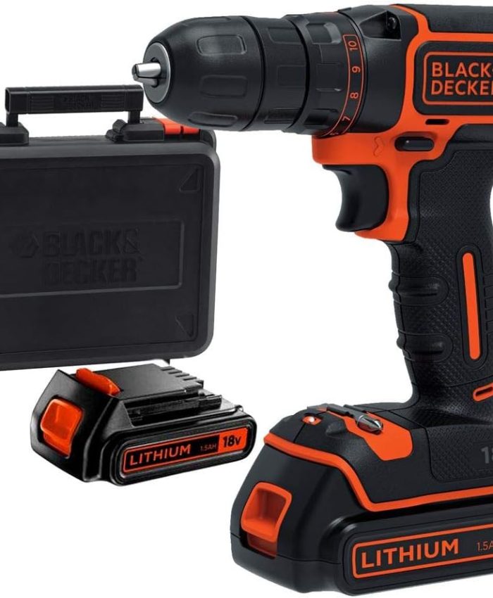 BLACK+DECKER BDCDC18KB-QW Perceuse visseuse sans fil – 18V – 30 nm – Lithium-ion – 2 batteries 1,5 Ah – Chargeur inclus – Livrée en coffret
