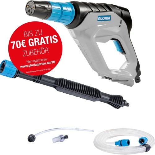 GLORIA MultiJet 18V – Système de Nettoyage Mobile à Pression Multifonction, Lavage, Arrosage, Pulvérisation (Batterie Non Fournis), Jaune ou Gris