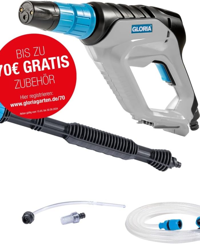 GLORIA MultiJet 18V – Système de Nettoyage Mobile à Pression Multifonction, Lavage, Arrosage, Pulvérisation (Batterie Non Fournis), Jaune ou Gris