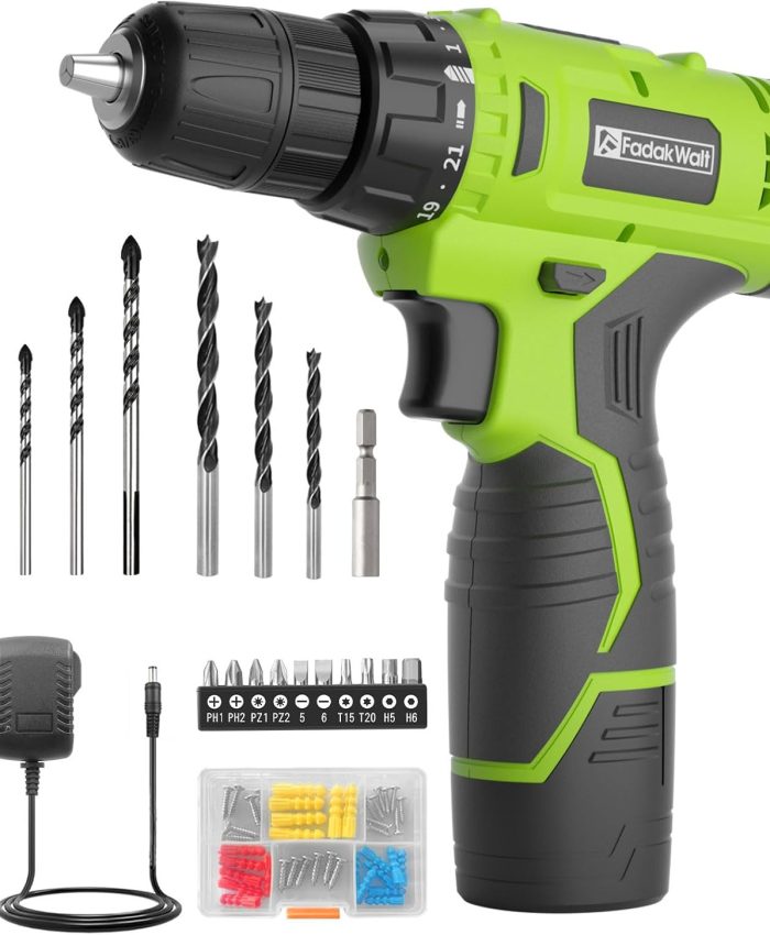 FADAKWALT Perceuse Visseuse Sans Fil 12V,Kit Visseuse Électrique,Mandrin Sans Clé 3/8&Prime;Pouces,Perceuse-Visseuse,Visseuse Devisseuse Électrique,21+1 Réglages de Couple Avec Batterie et Chargeur