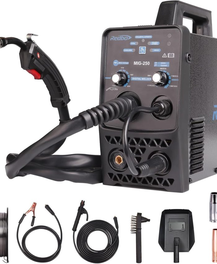 Redbo MIG-250 Machine à Souder Gaz / Sinh Gaz / Lift TIG / Arc Multi-Processus 4 en 1 130 Amp 110V Usage Domestique Cuivre Pur MMA Stick Alimentation Automatique Fil Soudure MIG