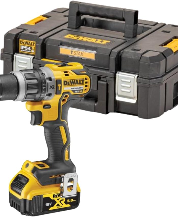 DEWALT – Perceuse Visseuse à Percussion Compact Brushless XR 18V Li-Ion 2Ah – DCD796NT-XJ – Perceuse sans Fil avec Coffret TSTAK, 2 Vitesses (0-550/2000 tr/min) – Mandrin 13mm en Métal – 420W