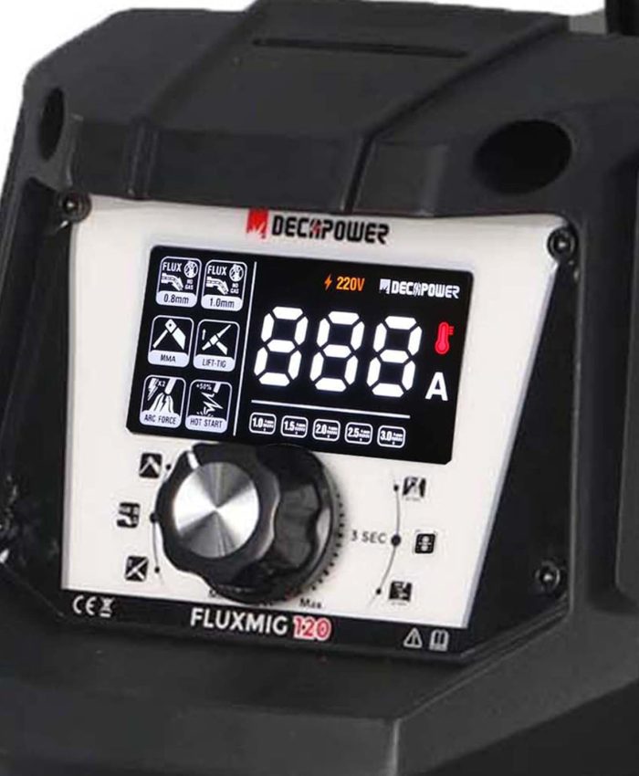 Decapower 220V Poste à souder 120A Arc Lift TIG FLUX MIG sans gaz 3 en 1 Machine de soudage de fil sans gaz Ménage (FLUXMIG-120)