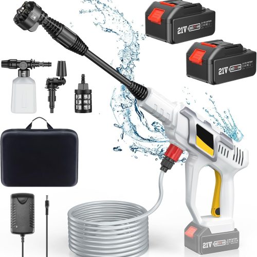 Avhrit Nettoyeur haute pression sans fil avec batterie 4000 mAh + 4000 mAh, pistolet haute pression 970 PSI avec buse 6 en 1, buse universelle, pistolet à mousse, 2 niveaux de pression, tuyau de 5 m,