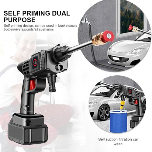 Nettoyeur Haute Pression sur Batterie, Max 50Bar Nettoyeur Haute Pression sans Fil avec Moteur Haute Puissance et Buse Multifonction 6 en 1 pour Lavage et Arrosage de Voiture (20000mah)