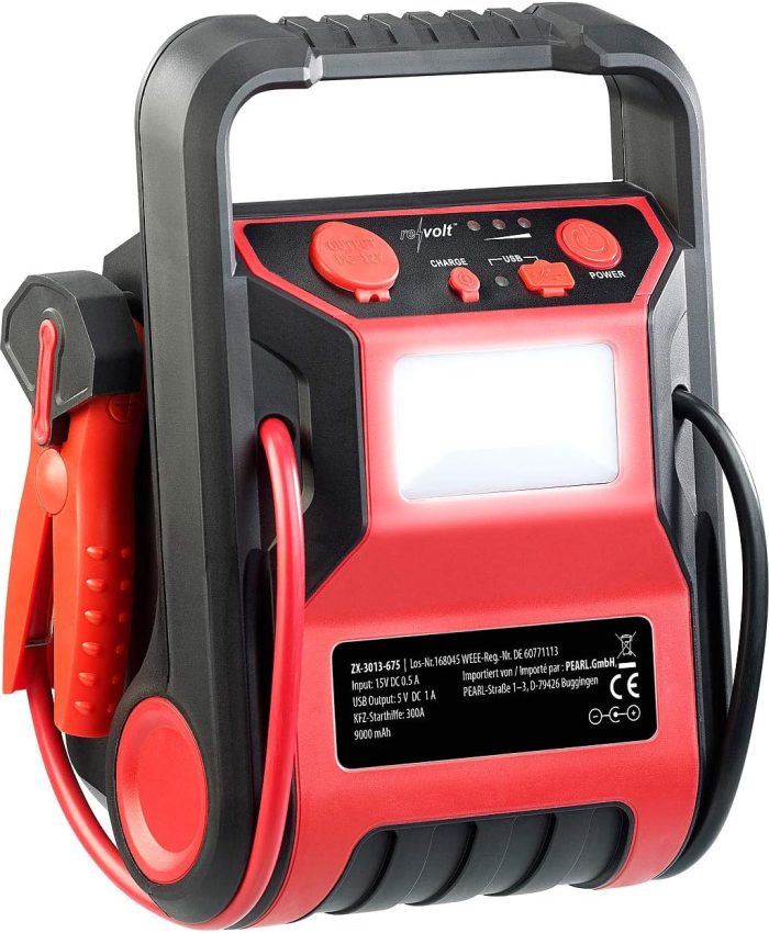 revolt Batterie dappoint 9000 mAh / 300 A avec Aide au démarrage et compresseur dair
