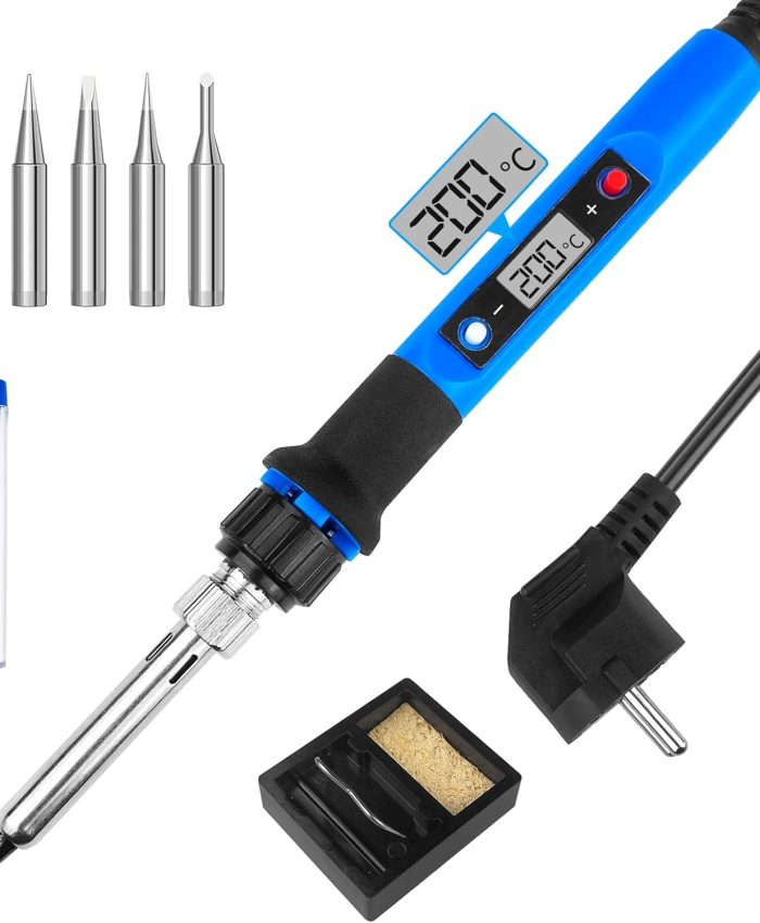 WinGluge Fer à Souder Etain de Précision, Kit de Soudure 80W Temperature Réglable 180-480°C Visible, 5 Pointes de Rechange et Support Pour Fer à Souder pour Réparation Soudage Brasage Quotidiens