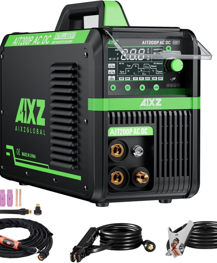 AIXZGLOBAL 200A Poste à Souder TIG AC/DC Haute Fréquence Machine à Souder TIG à Impulsion 5 EN 1 TIG Soudage TIG 220V avec IGBT 2T/4T Affichage Numérique LED Poste à Souder Portable