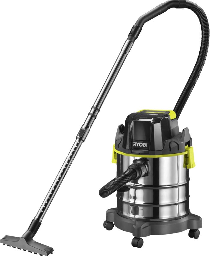 RYOBI – Aspirateur eau et poussiere sans fil RYOBI – R18WDV-0 – Cuve inox – 18L (sans batterie ni chargeur)