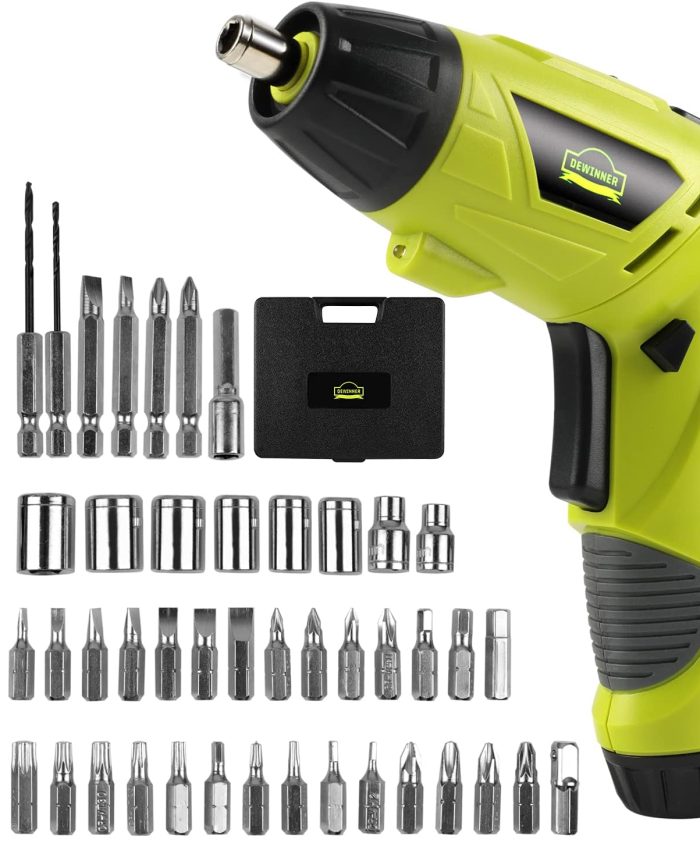 Visseuse Sans Fil,DEWINNER Visseuse Devisseuse sans Fil 1300mAh 3.6V avec 45 accessoires,Adaptateur de charge avec câble USB et boîte de rangement