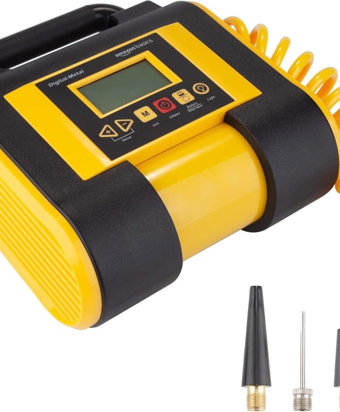 Amazon Basics Compresseur d’air portable avec manomètre Numérique, 12 V DC, 150 PSi, Noir