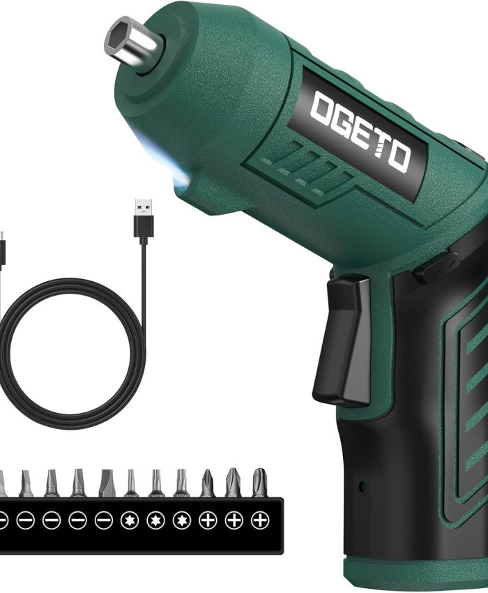 Ogeto Perceuse Visseuse Sans Fil 4V, Visseuse Devisseuse avec Lumière LED, Câble de Type C, 10 x Embouts Standard pour Projet de Bricolage Maison et Jardin