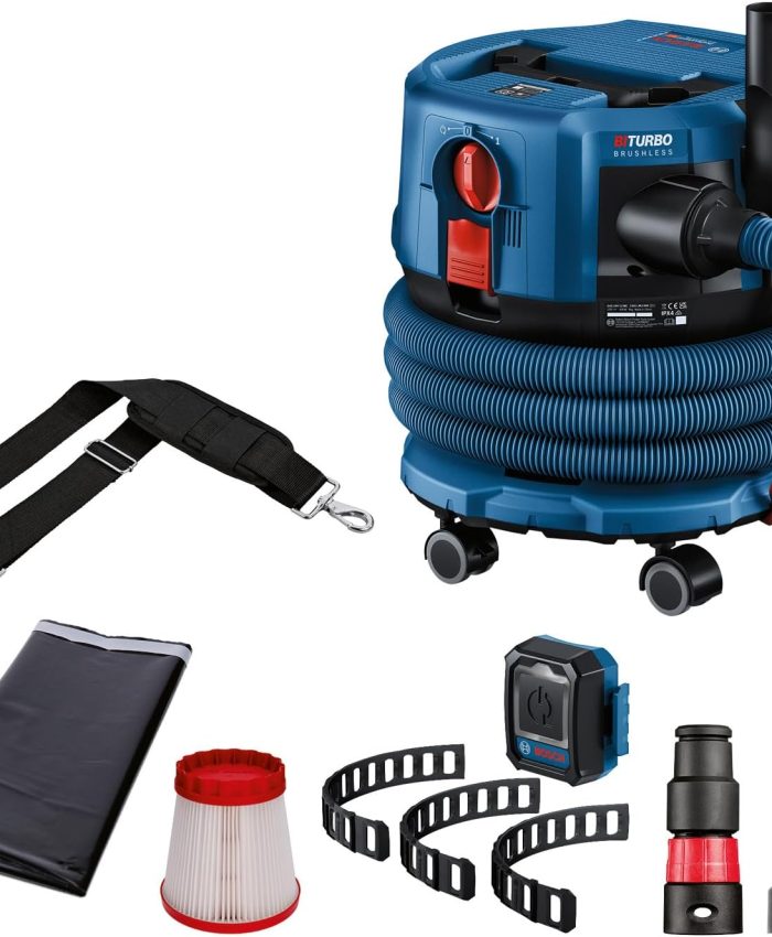 Bosch Professional 18V System aspirateur sans-fil GAS 18V-12 MC (classe de protection M, filtre HEPA, avec GCT 30-42, 3 sangles souples en caoutchouc, accessoires multiples)