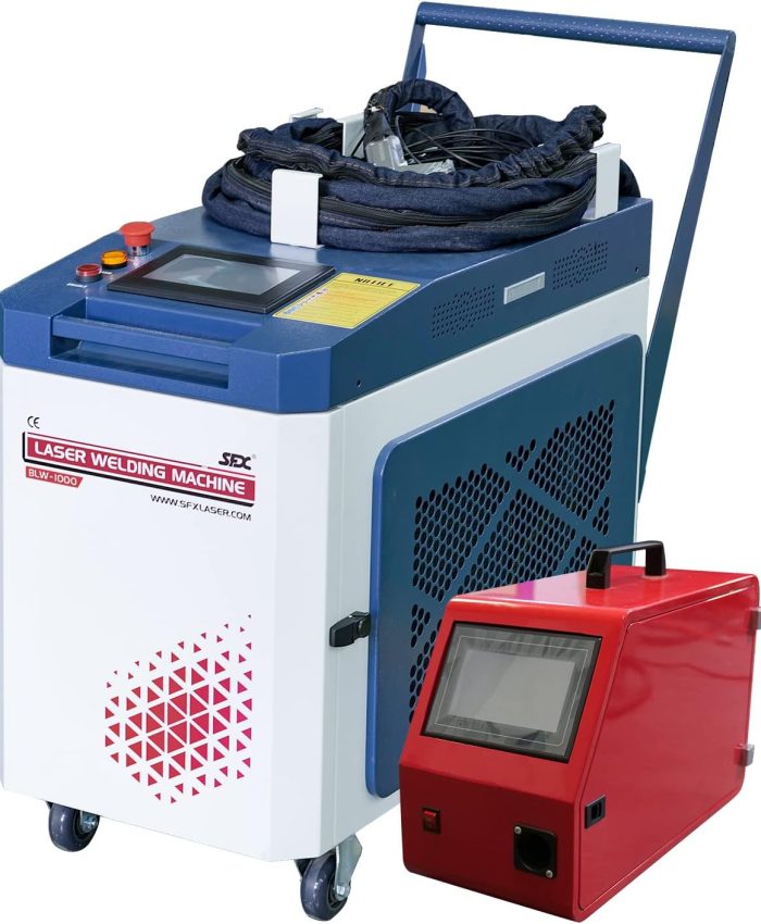 Soudeur laser à fibre 1000 watts maximum 2 en 1, machine de nettoyage de soudage laser portable 220 V monophasé avec dévidoir de fil automatique, châssis de refroidisseur d&rsquo;eau intégré