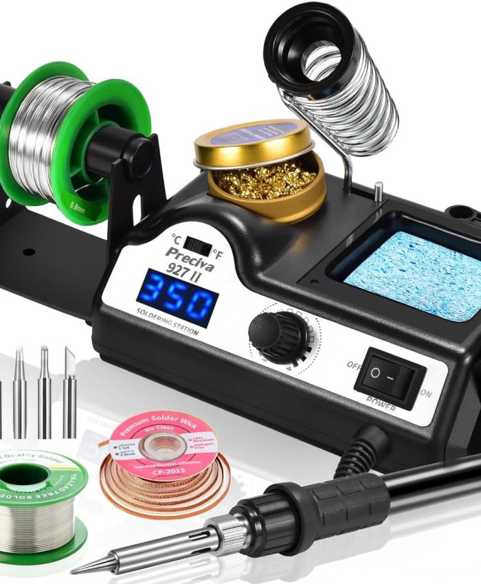 Preciva Station de Souder Professionnel, 60W Fer à Souder Kit Numérique Temperature Constante, 90~480℃ Réglable avec Fonction de Sommeil, Pannes à Souder, Fils à Souder, etc.℉/℃