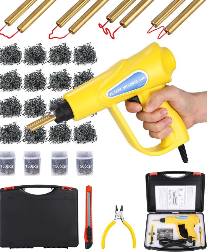 70W Soudage plastique Machine, Kit de Réparation Soudeur Plastique avec 600Pcs Agrafes, Kit de Réparation de Pare-chocs de Voiture, Agrafeuse à Chaud, Soudeuse Plastique Machine a Souder(Jaune)