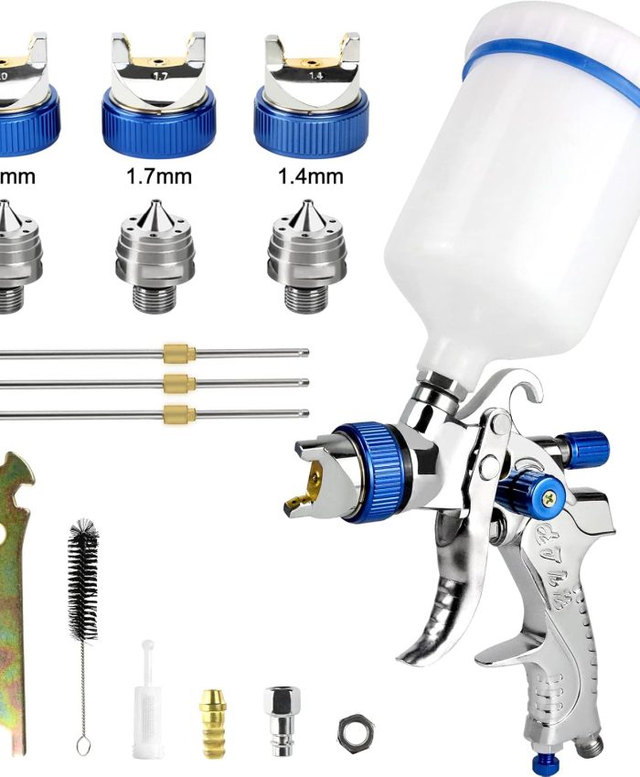 HVLP Professionnel Pistolet à Peinture Alimentation par Gravité 3 Buses 1,4mm 1,7mm 2,0mm Coupelle 600cc par gravité HVLP Meubles de Voiture Petit Pistolet de réparation