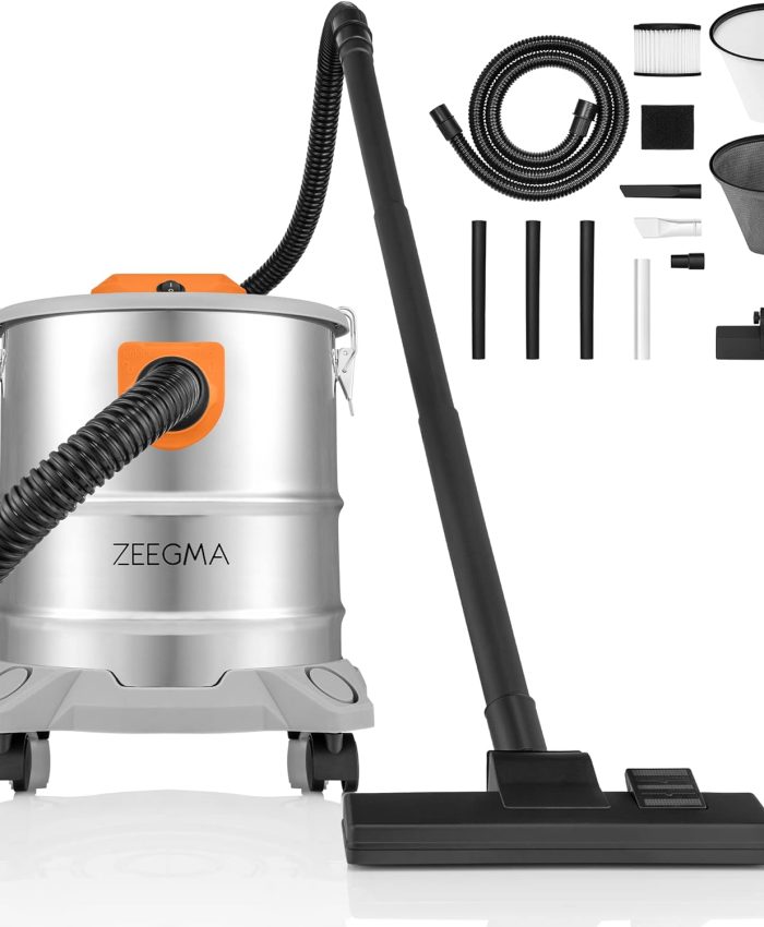 Zeegma ZONDER Pro Ash Aspirateur à Sec, Aspirateur à Cendres et Gravats, Aspirateur Industriel 1600W, Récipient en Acier Inoxydable 20 L, Filtre HEPA, Fonction de Soufflage, Câble de 5 m