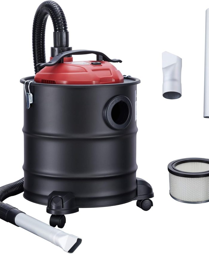 AREBOS Aspirateur à Cendres 1200W 20L avec 3 roulettes INCL. Filtre HEPA | Fonction d&rsquo;aspiration et de soufflage | Tuyau d&rsquo;aspiration renforcé de métal & 2 Embouts métalliques