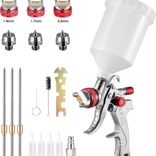 KKTECT Pistolet à Peinture Pistolet pulvérisateur d&rsquo;air à Alimentation par gravité HVLP Meubles de Voiture Petit Pistolet de réparation Pistolet pulvérisateur en Cuir 1.4/1.7/2.0mm buse