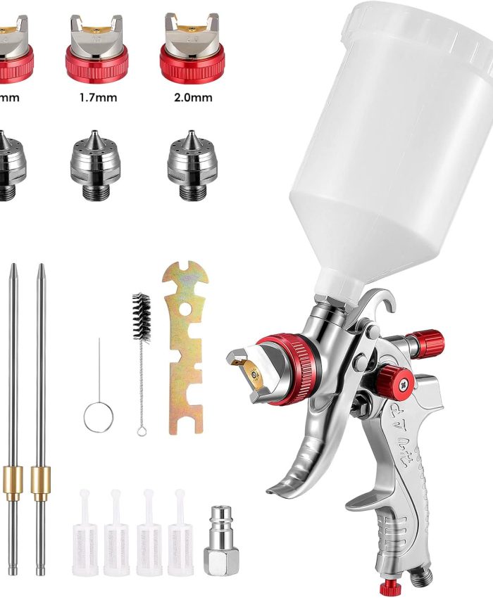 KKTECT Pistolet à Peinture Pistolet pulvérisateur d&rsquo;air à Alimentation par gravité HVLP Meubles de Voiture Petit Pistolet de réparation Pistolet pulvérisateur en Cuir 1.4/1.7/2.0mm buse
