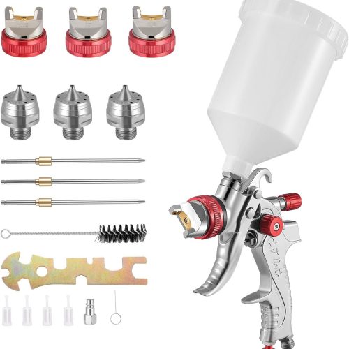 Yontwe HVLP Professionnel 600cc avec 3 Buses 1,4mm 1,7mm 2,0mm, Pistolet à Pulvérisation à Alimentation par Gravité avec régulateur d&rsquo;air
