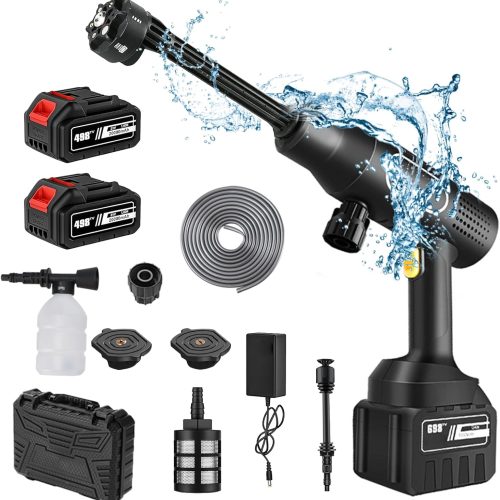 Nettoyeur Haute Pression sans Fil 21V Pistolet de Nettoyage Haute Pression Portable avec 2x10000mAh Batterie et Chargeur, 36 Bar, Buse Multifonction 6-en-1, 5m Tuyau pour Voitures Nettoyage Maison