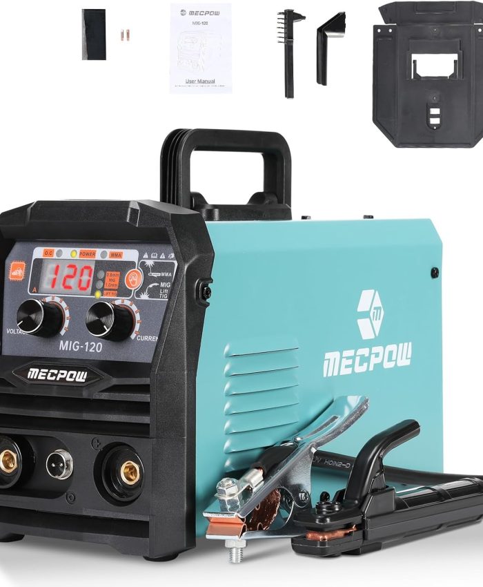 Mecpow MIG/MMA/TIG 3 en 1 Machine à souder, 120A 220V soudeuse ARC portable, soudage à fil fourré (0,6 mm et 0,8 mm et 1 mm), soudeuse à inverter IGBT, IP21S, ensemble de soudeuse électrique