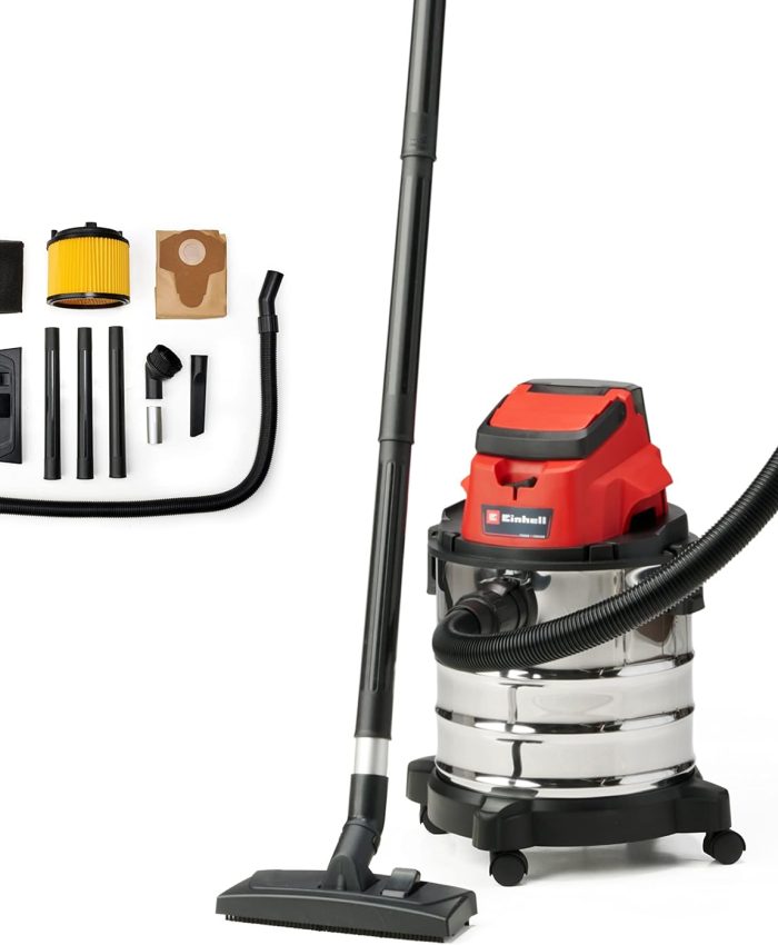 Einhell Aspirateur eaux et poussières sans fil TC-VC 18/20 Li S Système Power X-Change (18 V, Longueur du flexible : 1,5 m, Livré avec accessoires) VERSION SOLO LIVRE SANS BATTERIE NI CHARGEUR