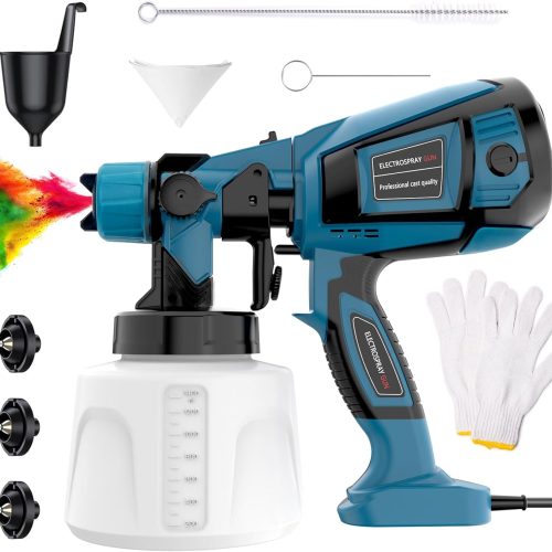 Pistolet a Peinture Amélioré HVLP 650W,Pistolet à Peinture Électrique,réservoir de 1400 ML/4 Buses/3 Modèles,Débit d&rsquo;air et de Peinture réglable,pour Intérieur et Extérieur, Electric Spray
