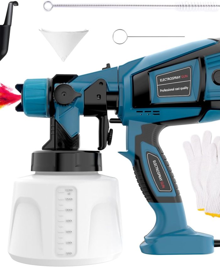 Pistolet a Peinture Amélioré HVLP 650W,Pistolet à Peinture Électrique,réservoir de 1400 ML/4 Buses/3 Modèles,Débit d&rsquo;air et de Peinture réglable,pour Intérieur et Extérieur, Electric Spray