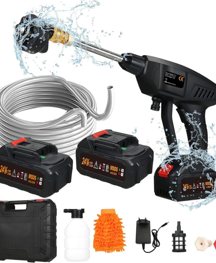 Nettoyeur Haute Pression sur Batterie,Mulcort Laveuse électrique sans Fil 6 en 1 Spray 60Bar 300W Machine à Laver Haute Puissance avec Batterie Rechargeable