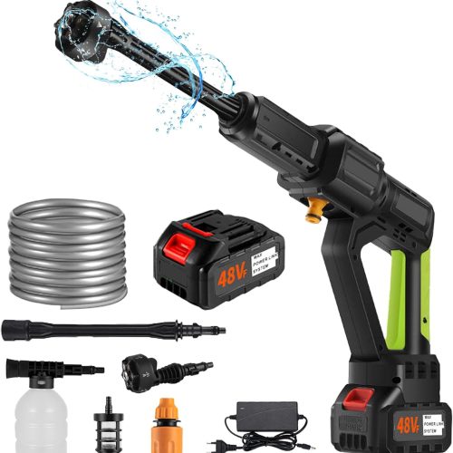 Nettoyeur Haute Pression sur Batterie, 21V Max 200Bar Nettoyeur Haute Pression sans Fil avec Batterie 30AH et Chargeurs, Buse 6 en 1 et Buse Réglable à 180 °, Gamme Complète D&rsquo;accessoires