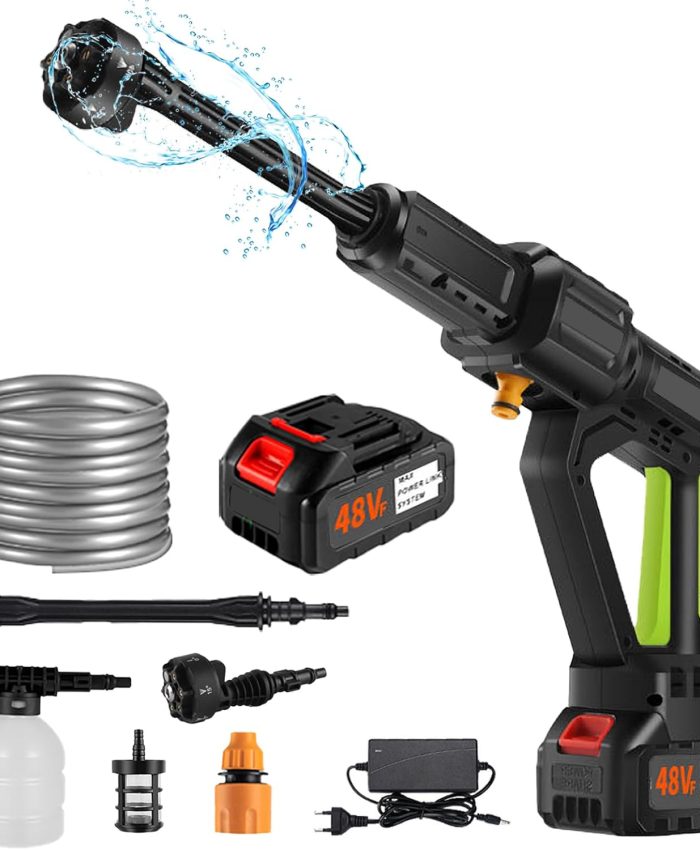 Nettoyeur Haute Pression sur Batterie, 21V Max 200Bar Nettoyeur Haute Pression sans Fil avec Batterie 30AH et Chargeurs, Buse 6 en 1 et Buse Réglable à 180 °, Gamme Complète D&rsquo;accessoires