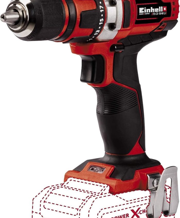 Einhell Perceuse Visseuse sans fil TE-CD 18/40 Li-Solo – Power X-Change (Li-ion, 18V, Couple 40 Nm, Eclairage LED, livrée sans batterie ni chargeur), Noir, Rouge