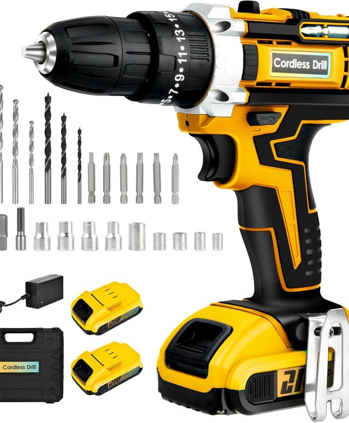 Perceuse Visseuse Sans Fil 21V: Avec 2 Batteries 2.0 Ah, 24 Accessoires Perceuse Sans Fil, Couple de 40 Nm, 25 + 3 Niveaux de Couple, Adaptée Aux Outils Domestiques et à Un Usage Industriel