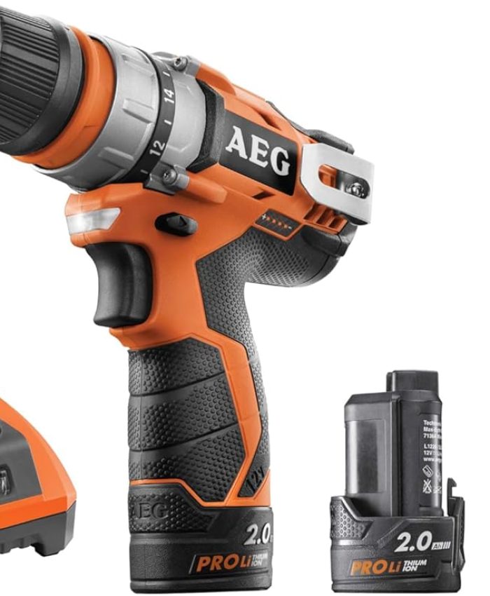 AEG – Perceuse visseuse 12 Volts avec mandrin amovible, 32Nm, livrée avec 2 batteries 2Ah, chargeur, saccoche de transport et un coffret de 17 accessoires de vissage – BBS12C2-202BKIT1