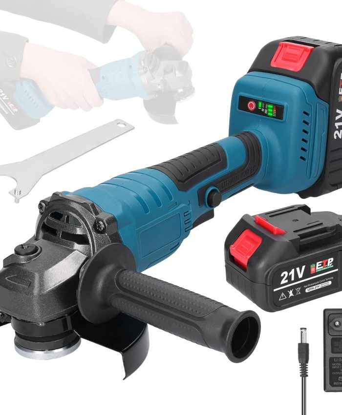 Meuleuse d&rsquo;angle 125mm Sans fil, Weytoll 21 V M14 Meuleuse d&rsquo;angle Moteur sans balais avec 2 piles 1300 mAh pour couper et polir les carreaux de céramique, le bois, la pierre et l&rsquo;acier