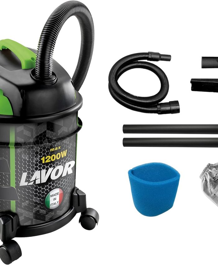 LAVOR Aspirateur Eau et Poussière RUDY 1200 S , Réservoir acier 20 litres, Puissance d&rsquo;aspiration 18 kpa, 1200 Watt max, Flexible 1,5 mètres