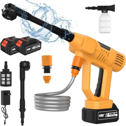 Nettoyeur Haute Pression sans Fil, 65Bar Nettoyeur Haute Pression Portable avec 2 Batteries, Buse 6 en 1, 10 Niveaux de Pression Réglables, Tuyau de 5M, Affichage LED, pour Jardin et Voiture